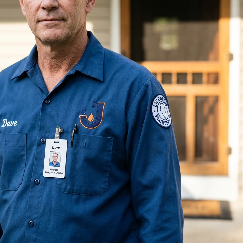 Licensed plumber showing ID badge in Duarte, CA