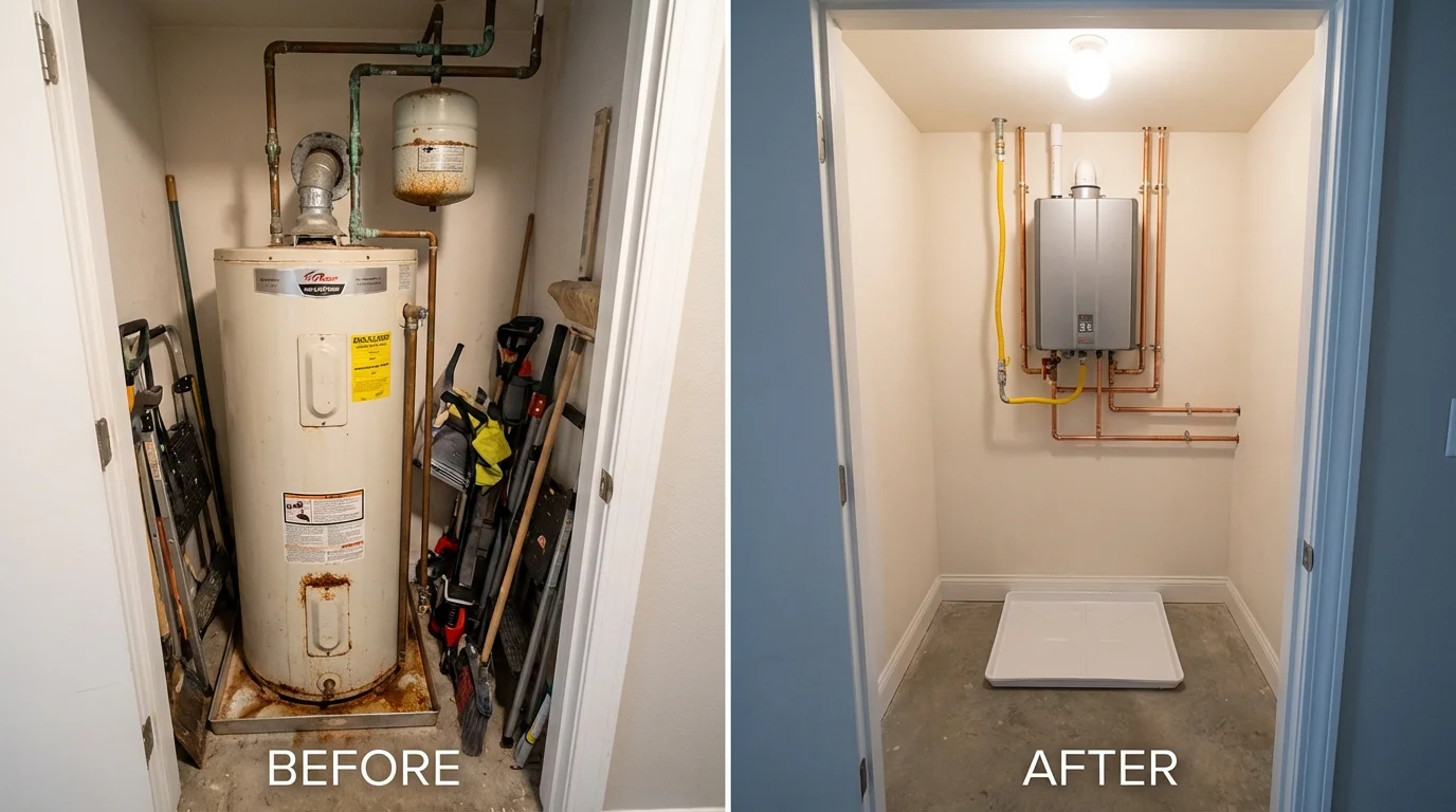 Tank water heater versus wall-mounted tankless unit comparison for Duarte, CA homeowners
