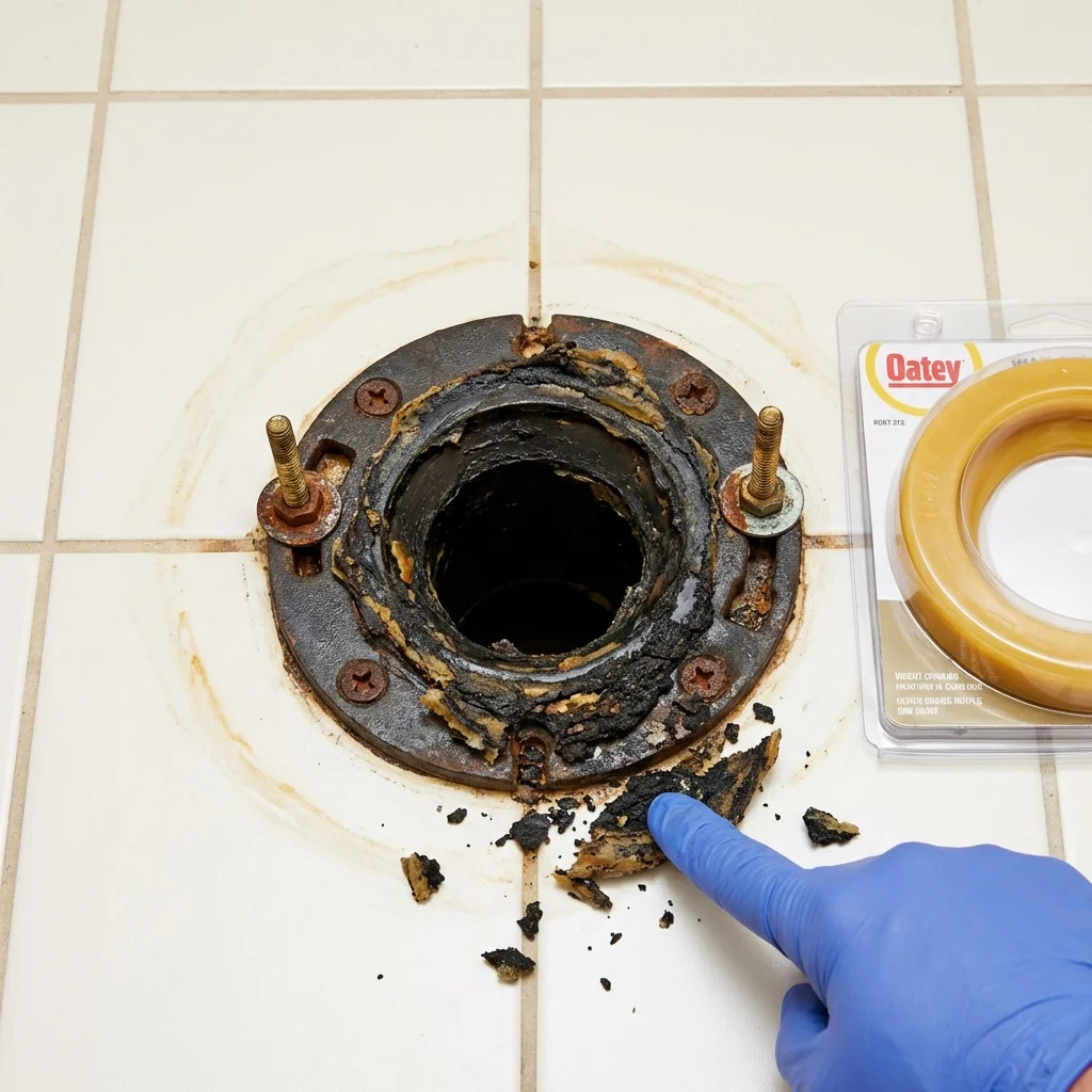 Failed wax ring showing water seepage at the base of a toilet in a Duarte, CA home